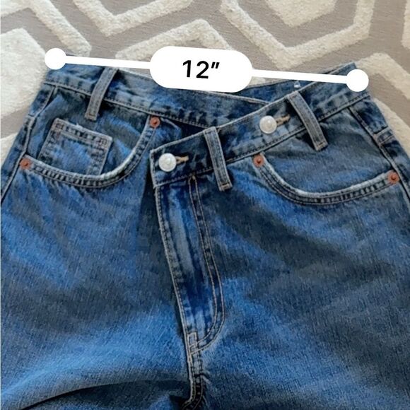 Zara The High Waist Crossover Waist Wide Leg Full Length Jeans 4 - Picture 9 of 16